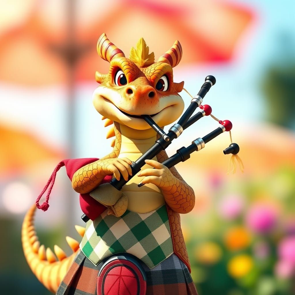 Charming Bearded Dragon in Traditional Scottish Attire, Play...
