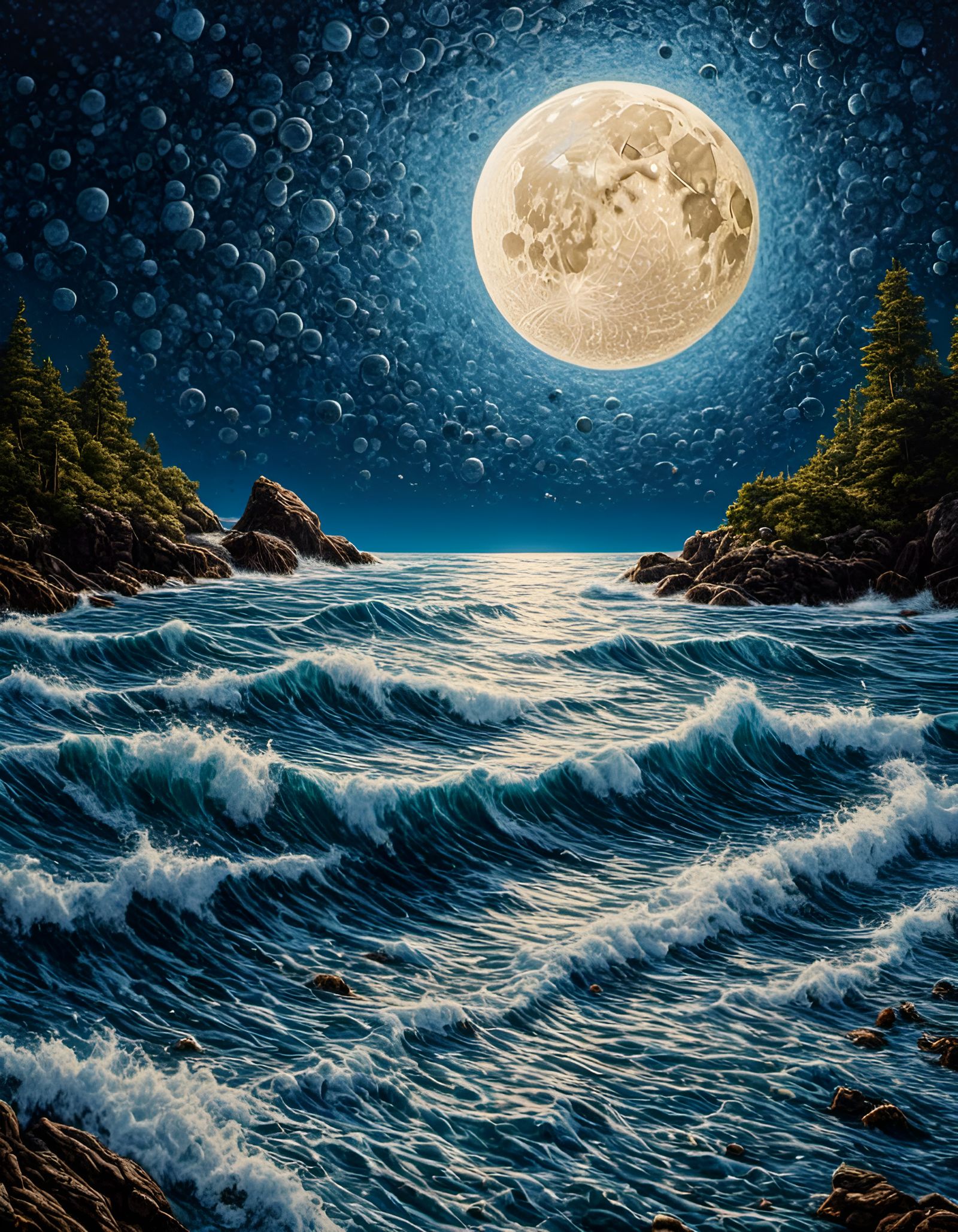 Moon Over Ocean: Acrylic Painting with Quilt Textures
