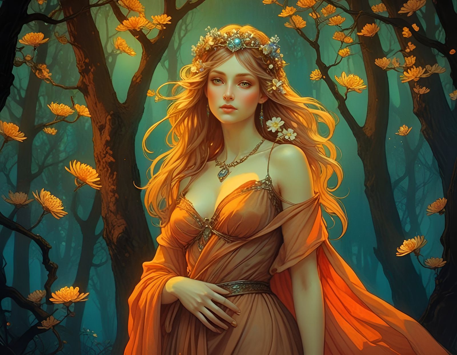 Elven Goddess in Baroque Art Nouveau Style
