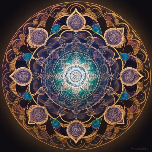 Mystical Mandala Art with Lotus Flowers in Pastel Colors