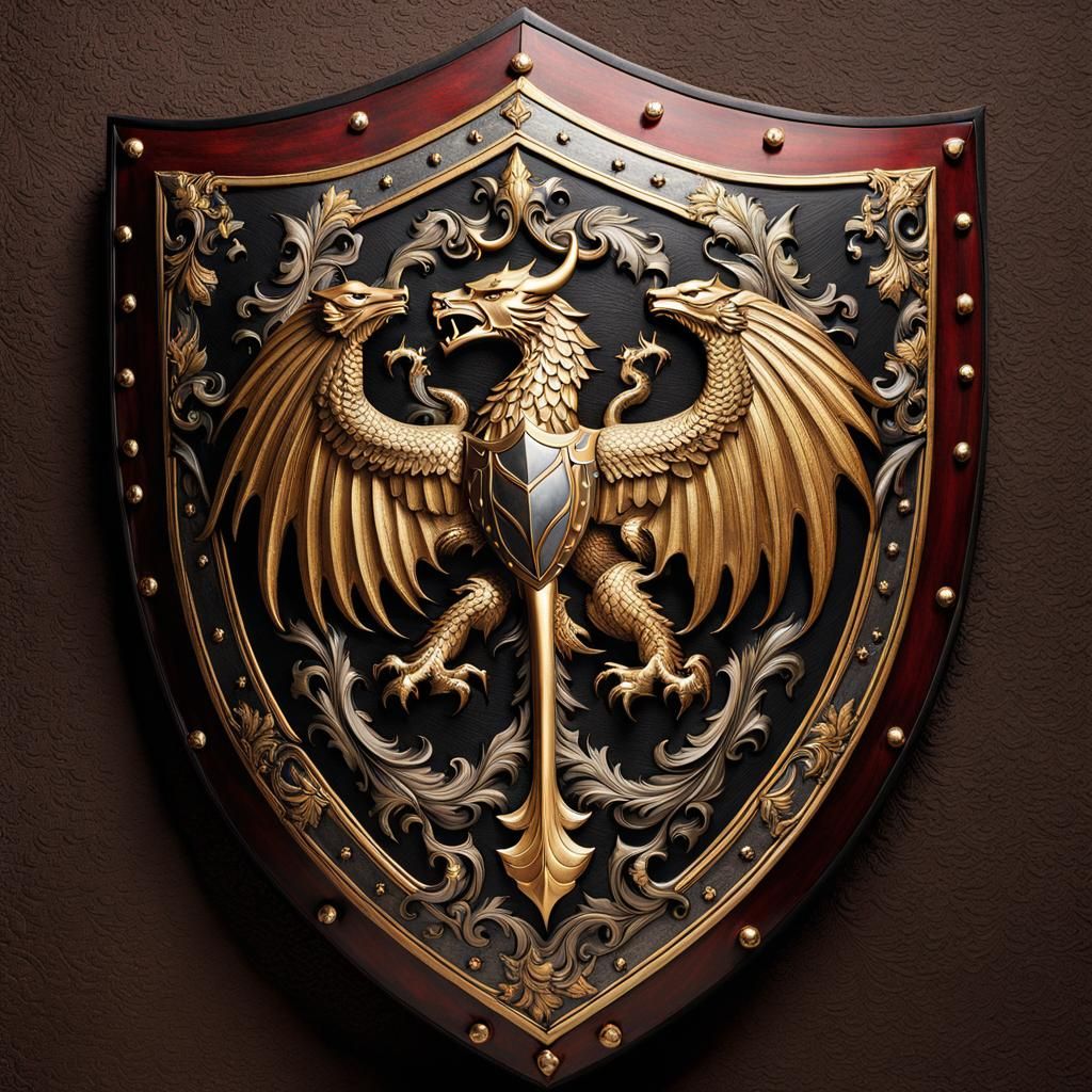 Knight and Dragon Shield: Hyperdetailed Concept Art