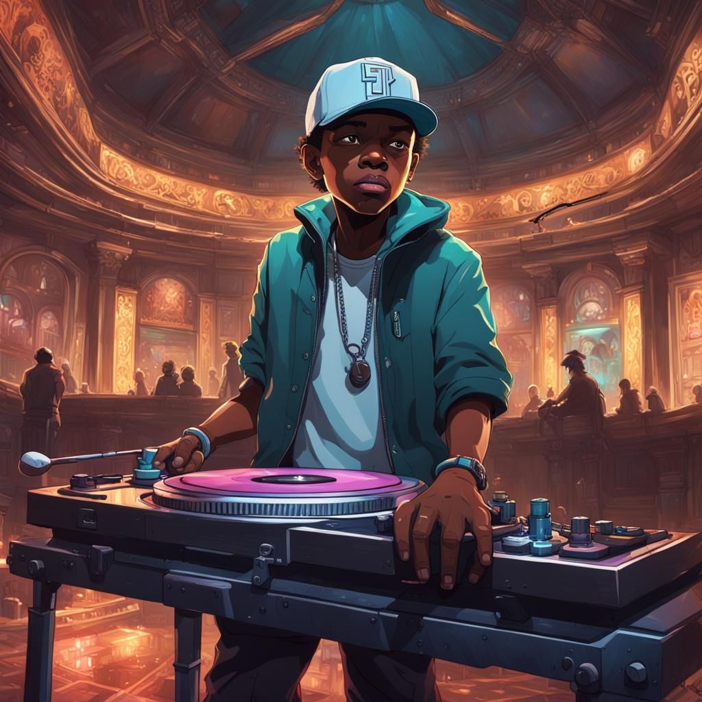 Stinkmeaner DJ in Abandoned Club, Hyperdetailed Portrait