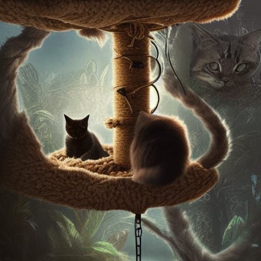 Cat Sleeping Atop Cat Tree in Sunlight