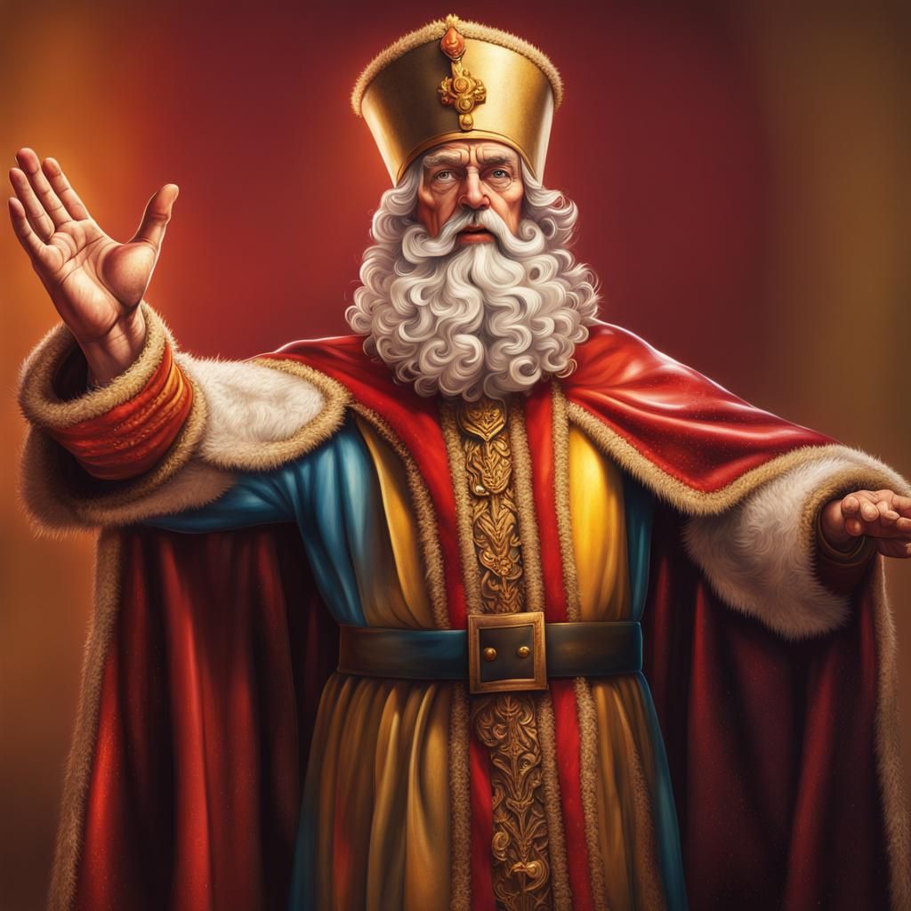 Hyperrealistic Sinterklaas in Colorful Splash Art