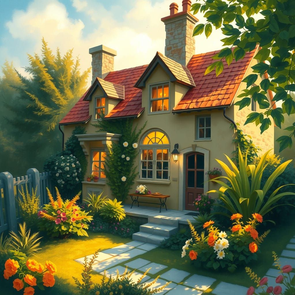 Warm Impressionist Cottage Amidst Vibrant French Countryside