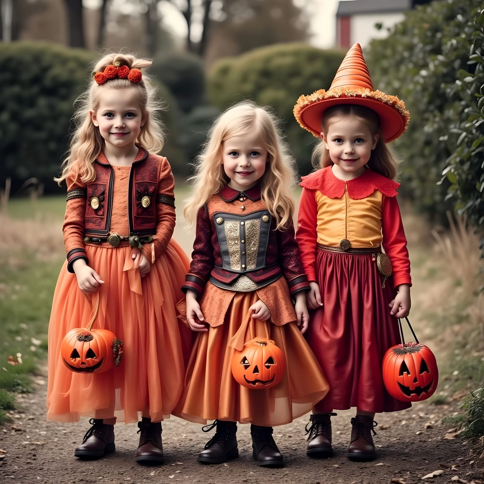 Cute Costumed Kids Trick-or-Treating on Halloween Night