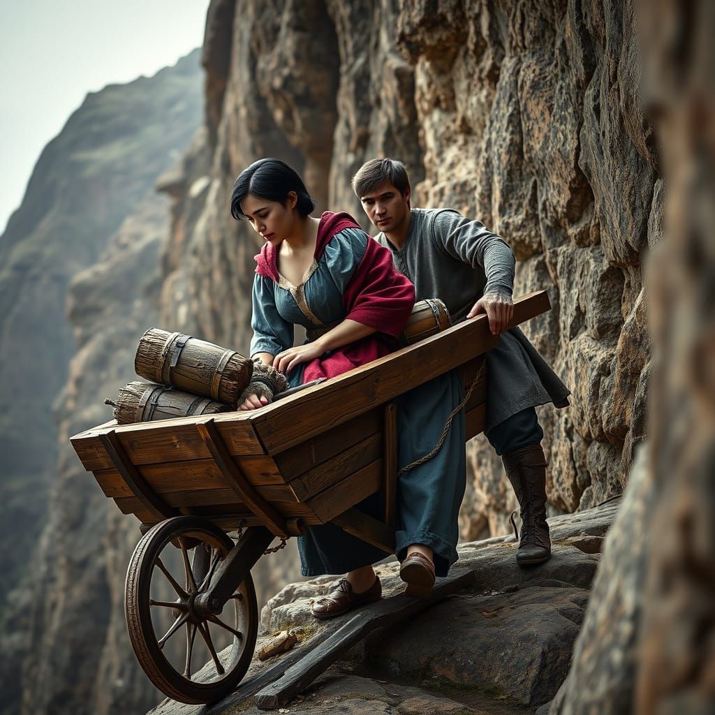 Medieval Couple Battles Rocky Cliff