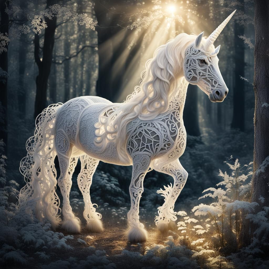 Lace Unicorn in Enchanted Forest Photograph