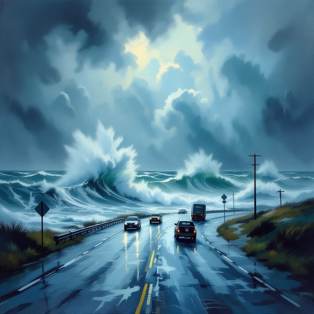 Dramatic Oil Painting of Nor'easter Storm on East Coast