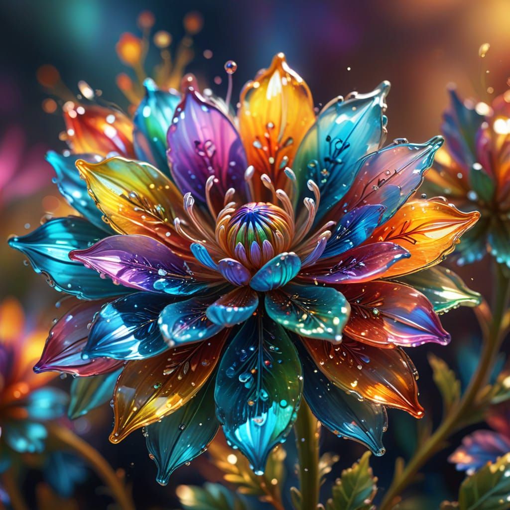 Glass Flower with Rainbow Colors in Macro Photography