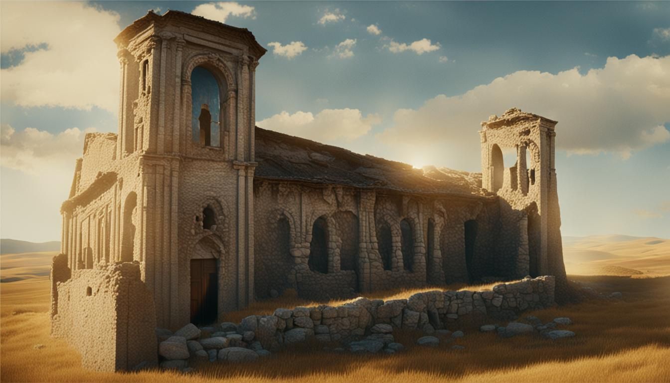 Ancient Building on Ukrainian Steppe in Dramatic Light