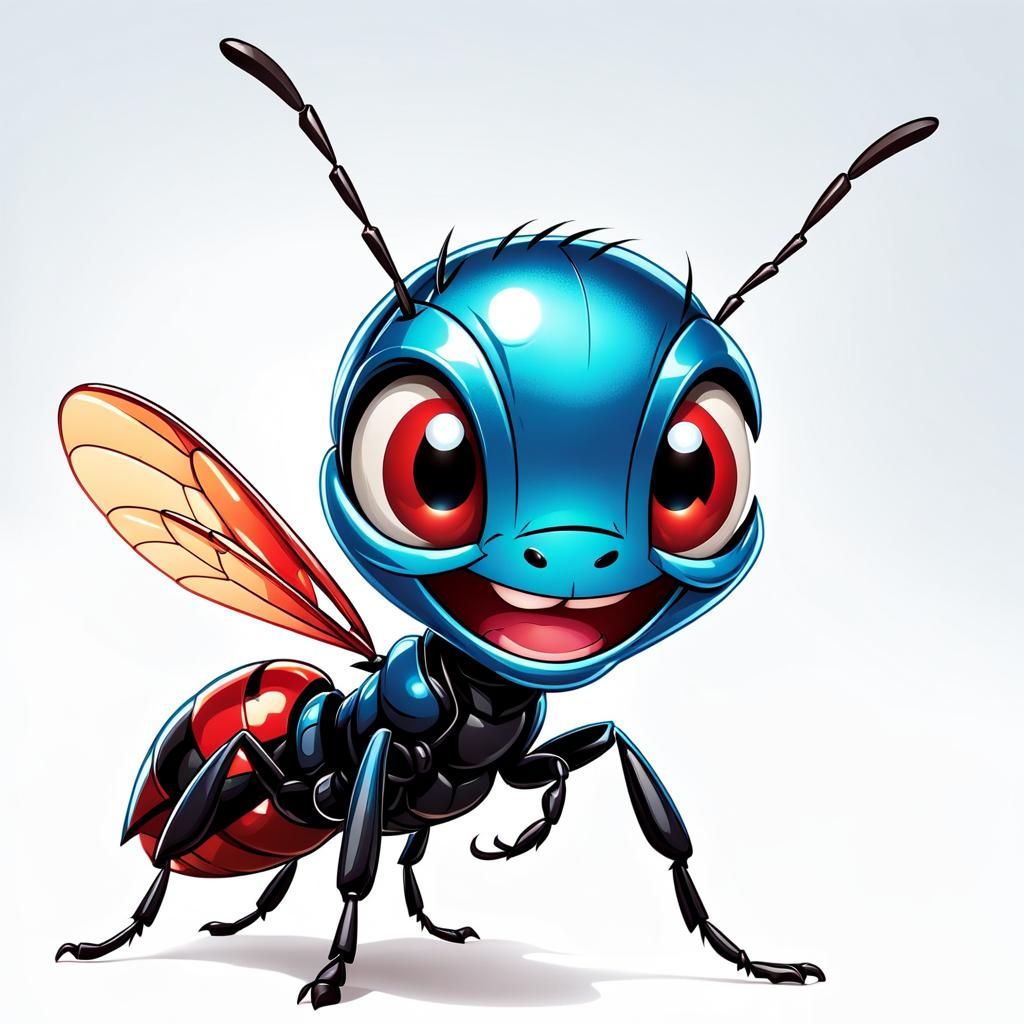 Cute Smiling Ant in Comic Book Style