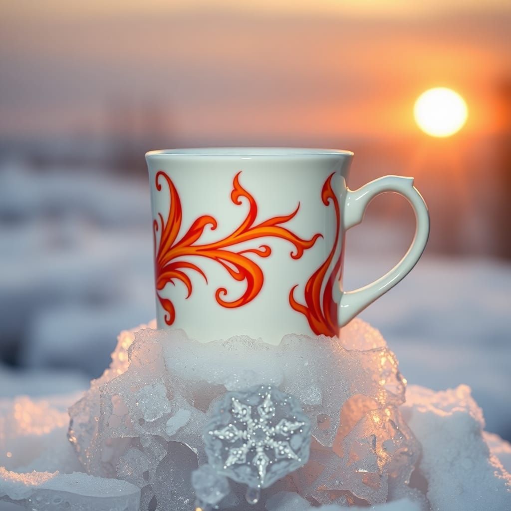 Fiery Mug on Ice Pedestal: Romantic Art