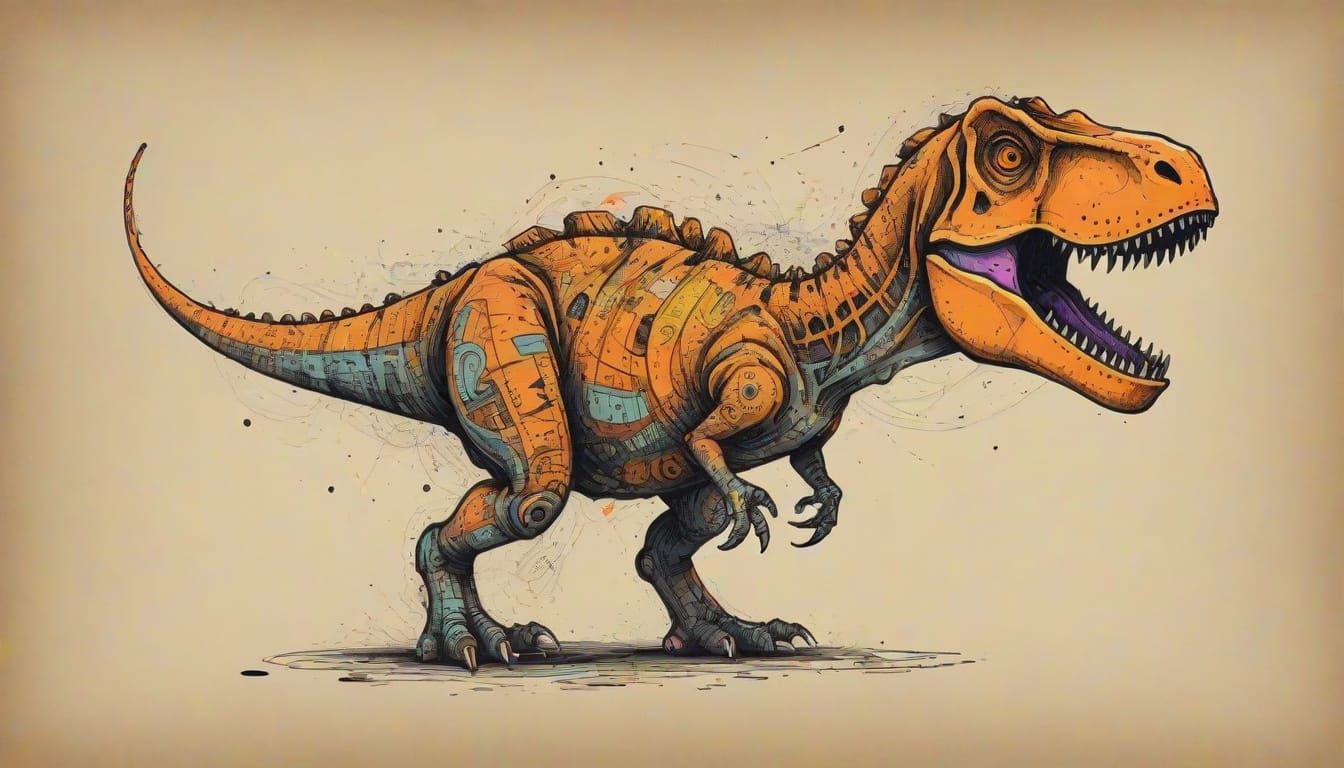 Vibrant Doodle T-Rex
