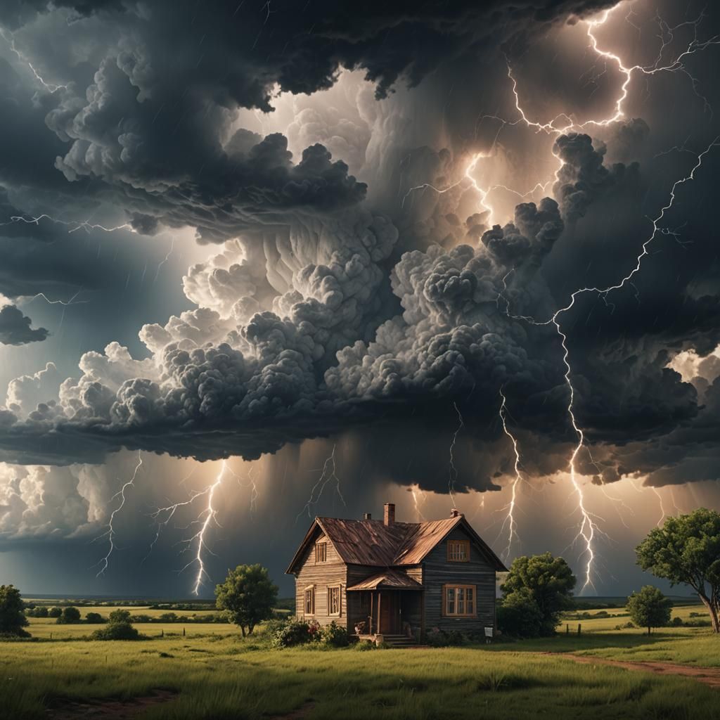 Dramatic Thunderstorm Over House: Digital Matte Painting