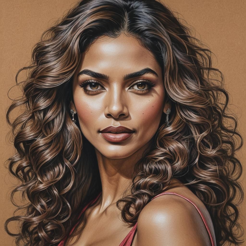 Vivacious Model in Crayon Portrait, Luis Royo Style