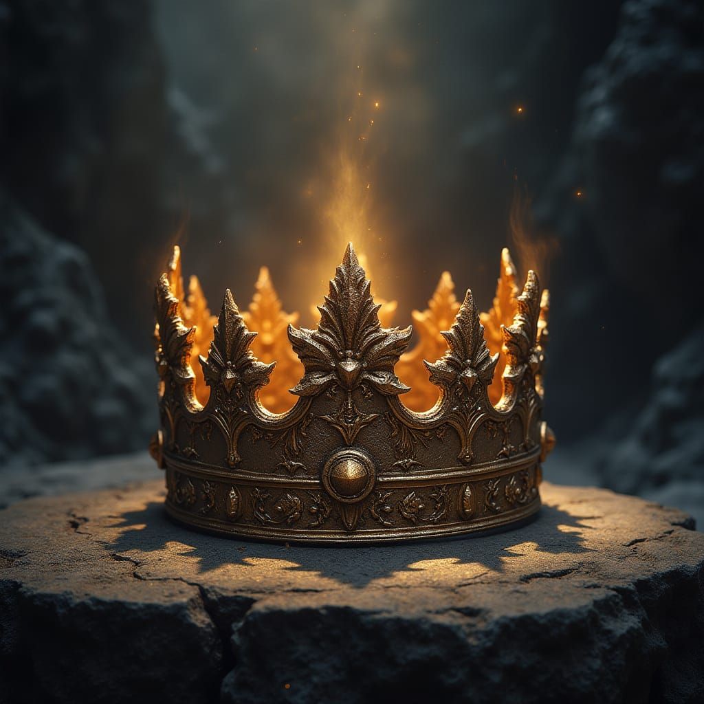Ancient Arcane Crown Radiates Mystique in Dark Cavern