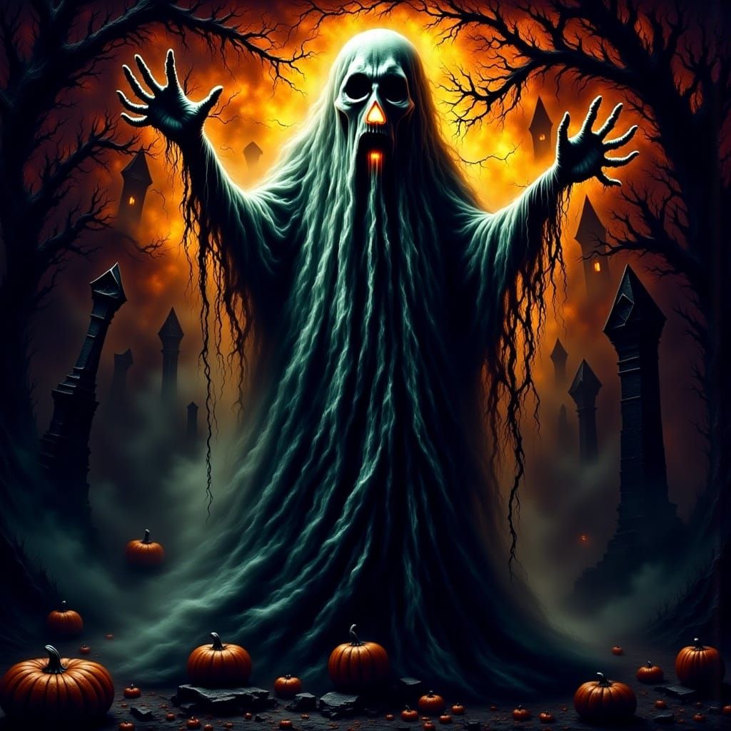 <lora:Halloween Ghosts:1.0> Ghost Showing Middle Finger Wall...