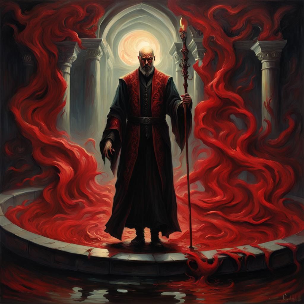 Blood Mage Emerges: Classical Oil Painting