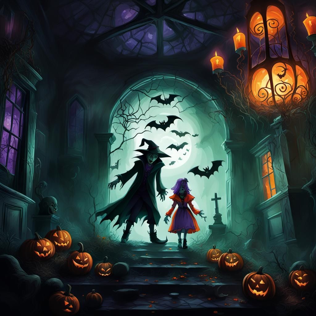 Halloween Celebration in Haunted House, Comic Art