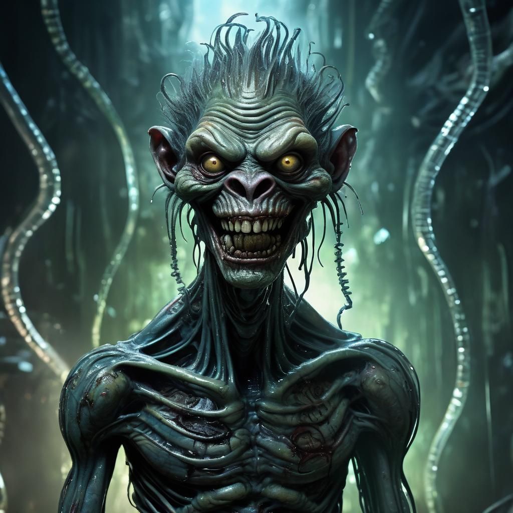 Zombie Alien Monkey Clown Hybrid: Hyperrealistic Close-Up