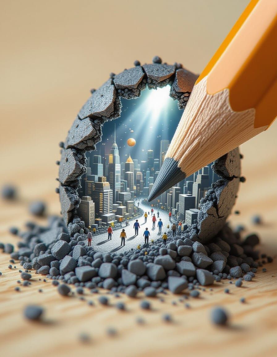 Pencil Tip Portal to Miniature Graphite City