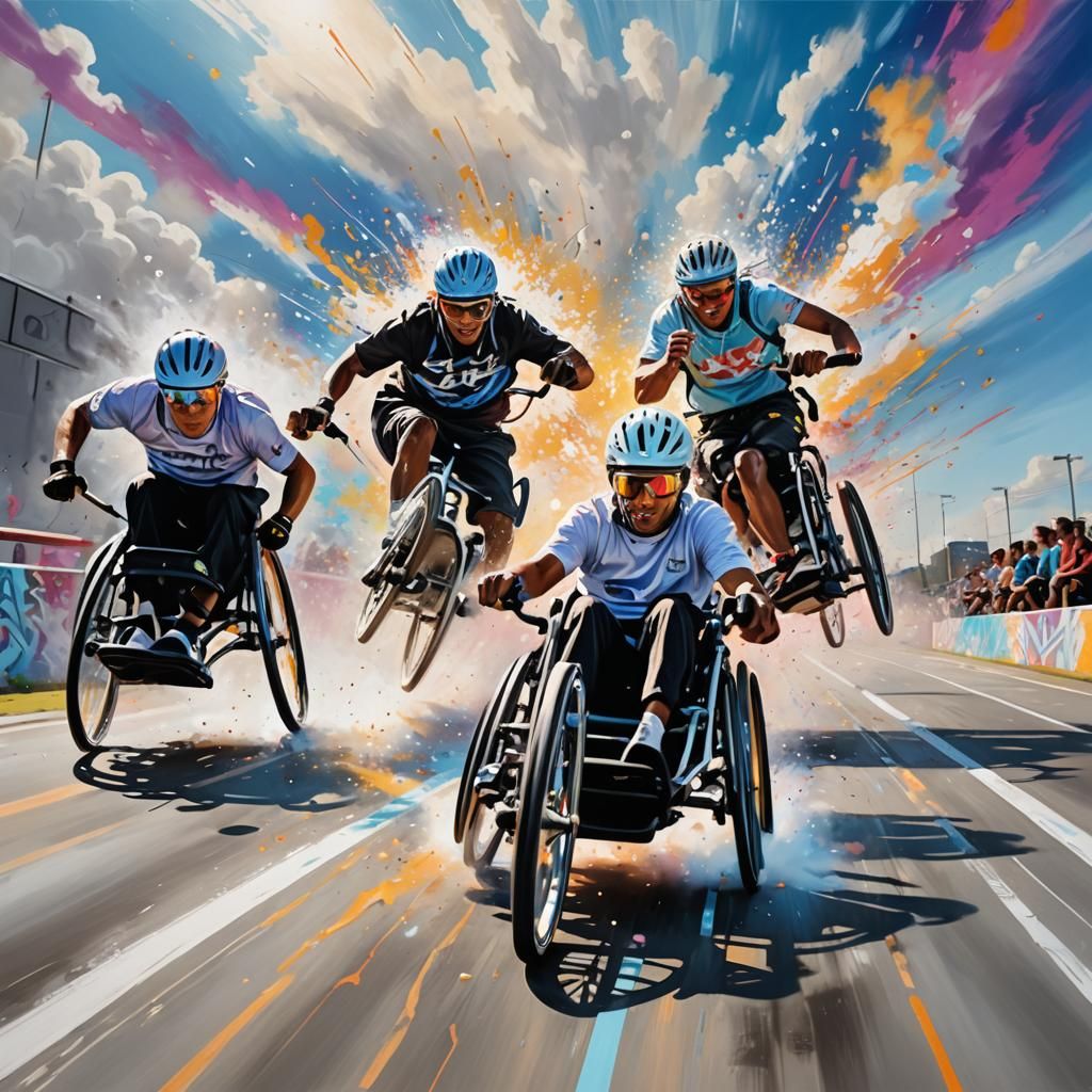 Vibrant Wheelchair Race in Graffiti Art Style