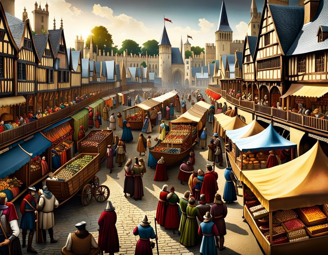 A massive medieval street market with loads of stalls and items on offer