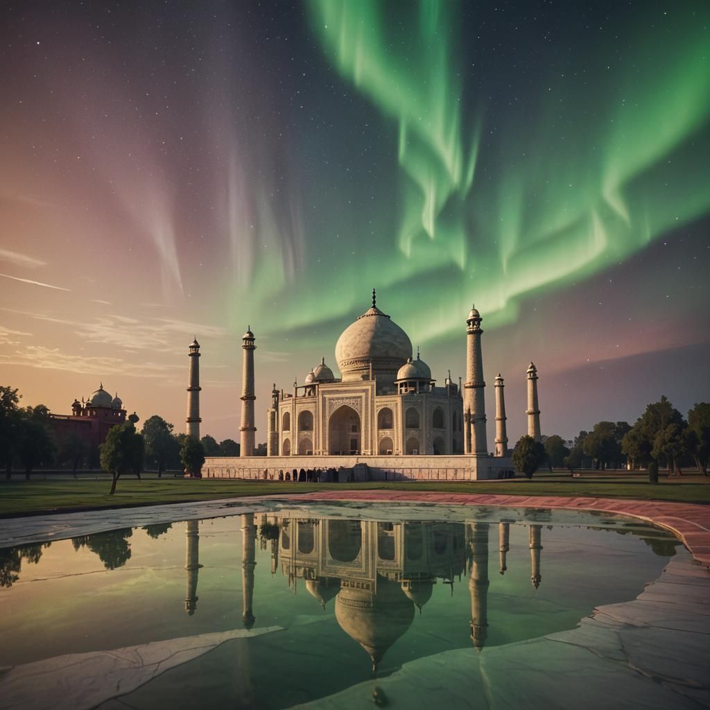 Taj Mahal Aurora Borealis in Cinematic Style