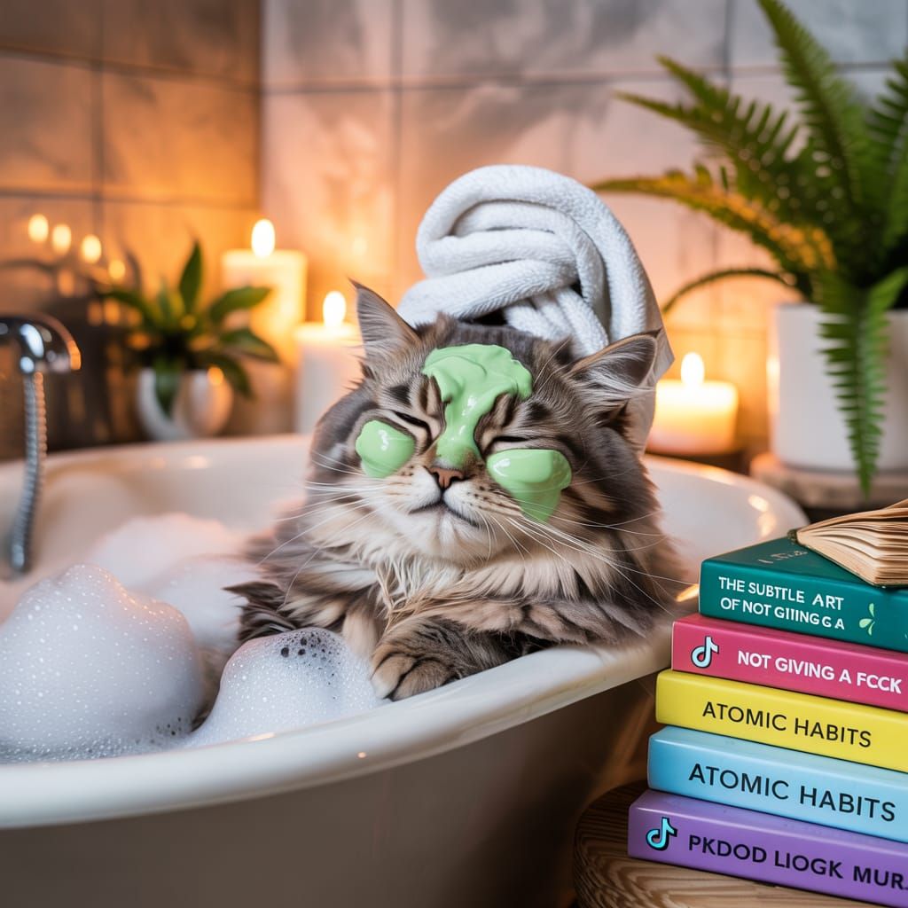 Relaxing Cat in Bathtub with Facial Mask