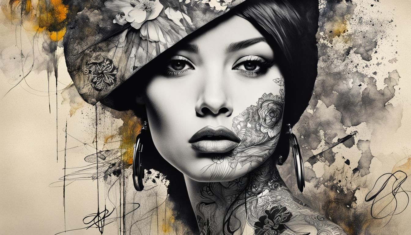 Graphic Female Beauty with Delicate Lines and Tattoos