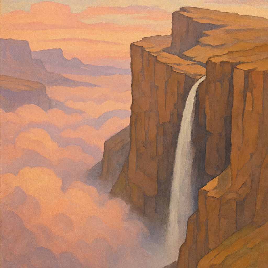 Tugela Falls First Drop in Drakensberg Dawn Light