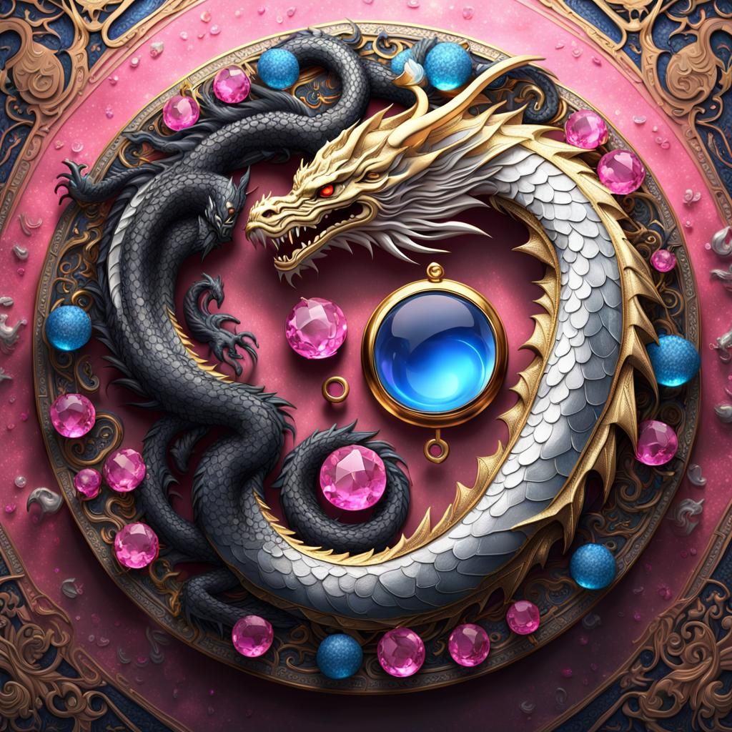 Yin Yang Dragons in Gold and Silver