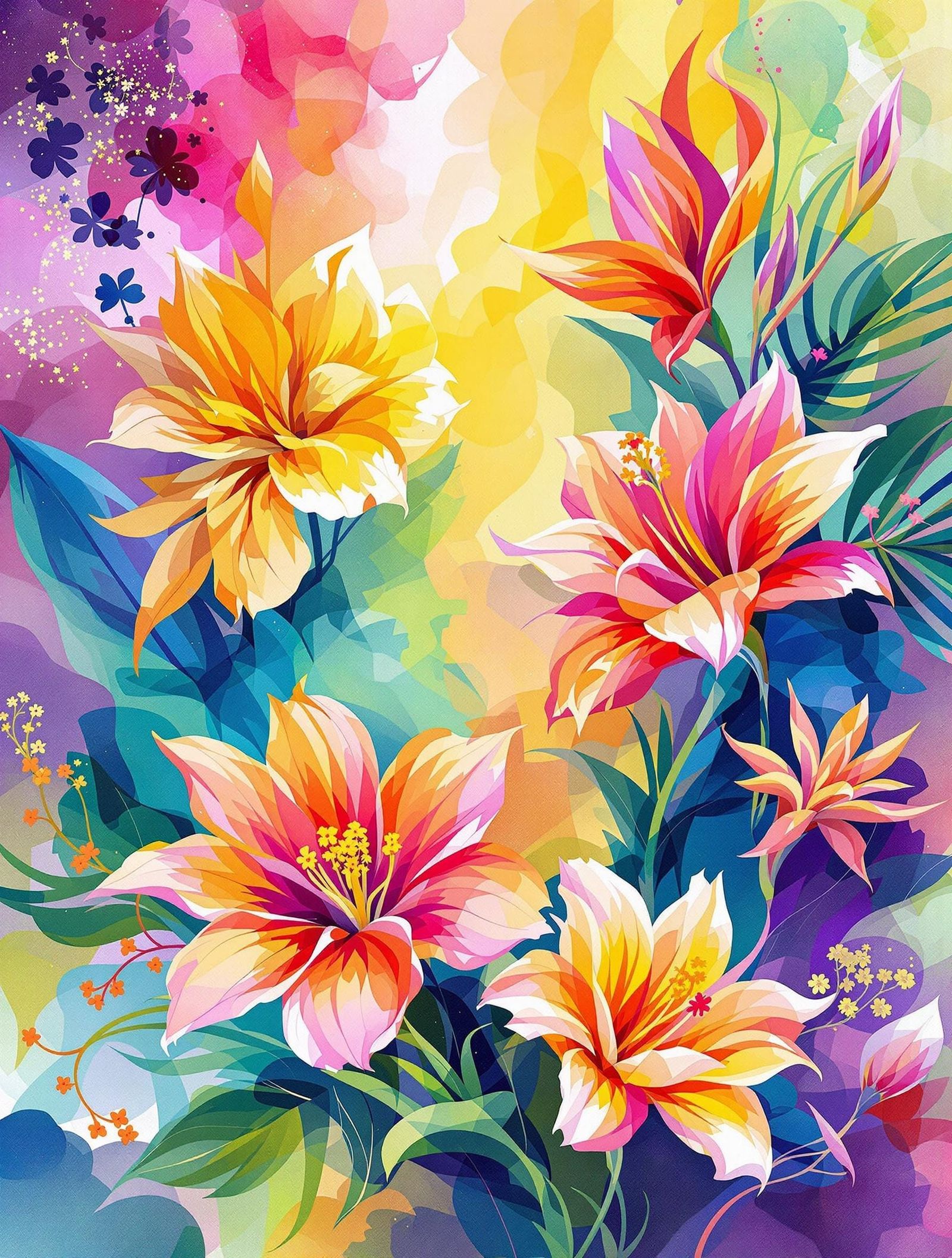 Vibrant, Abstract Floral Dreamscape in Watercolor Style