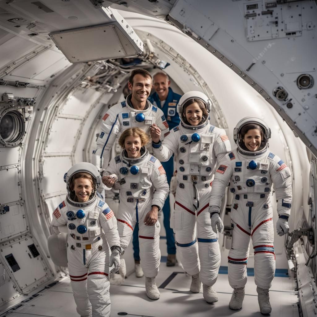 Astronaut Family Boarding a Spaceship