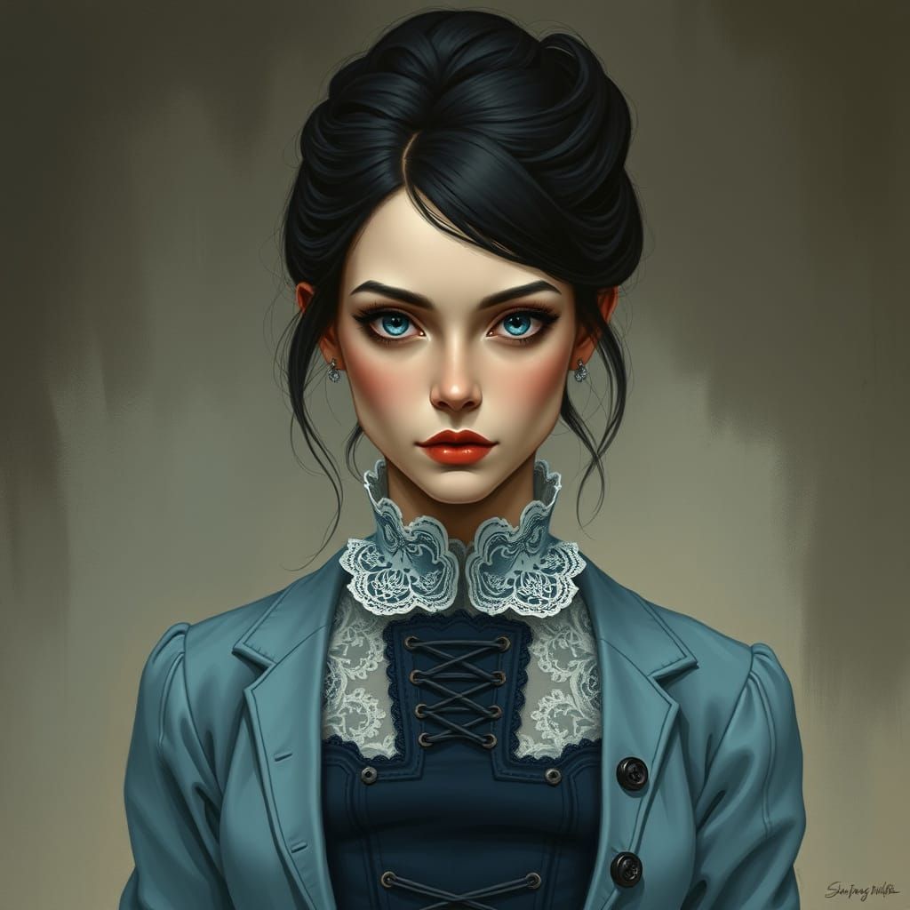 Enigmatic Steampunk Noblewoman in Moody Dark Colors