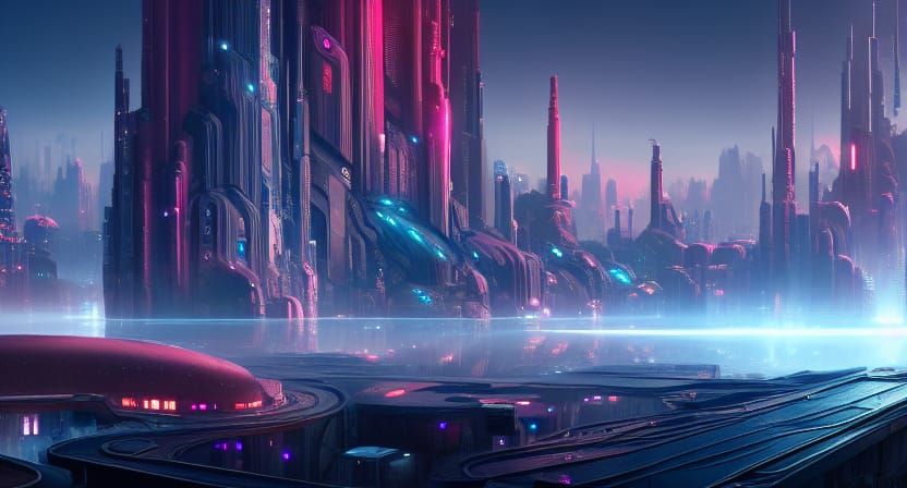Futuristic Cityscape: Detailed Matte Painting in 8K