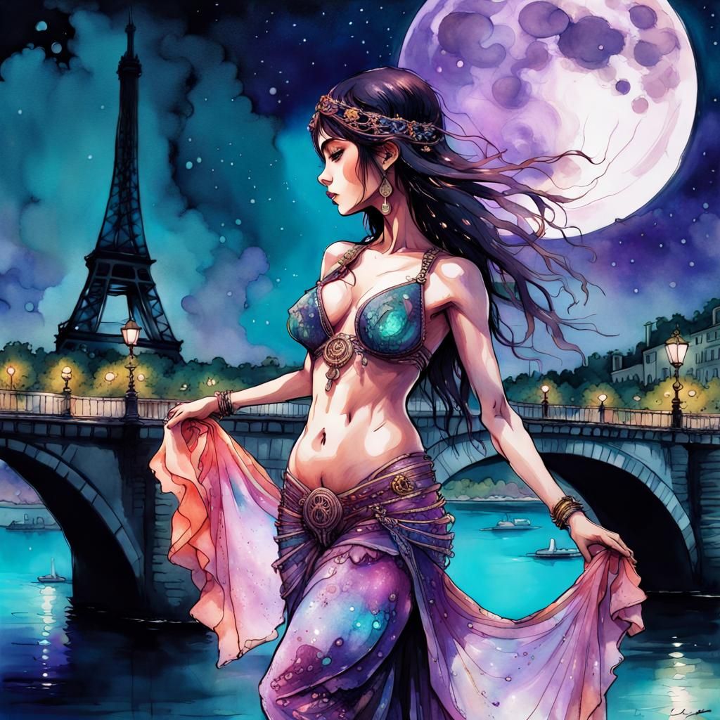 Exotic Bellydancer in Anime Style Paris Moonlight