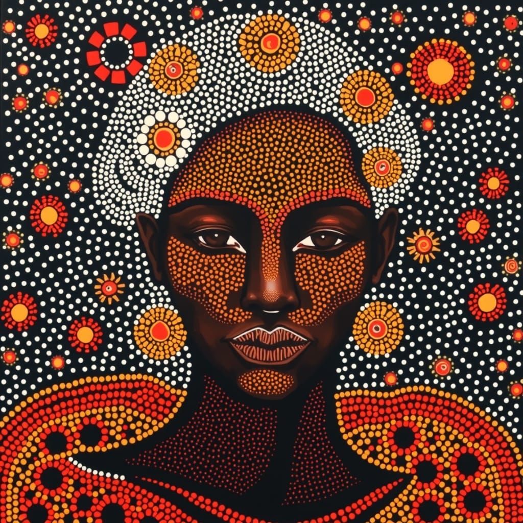 Wandjina Style Aboriginal Dot Painting Portrait