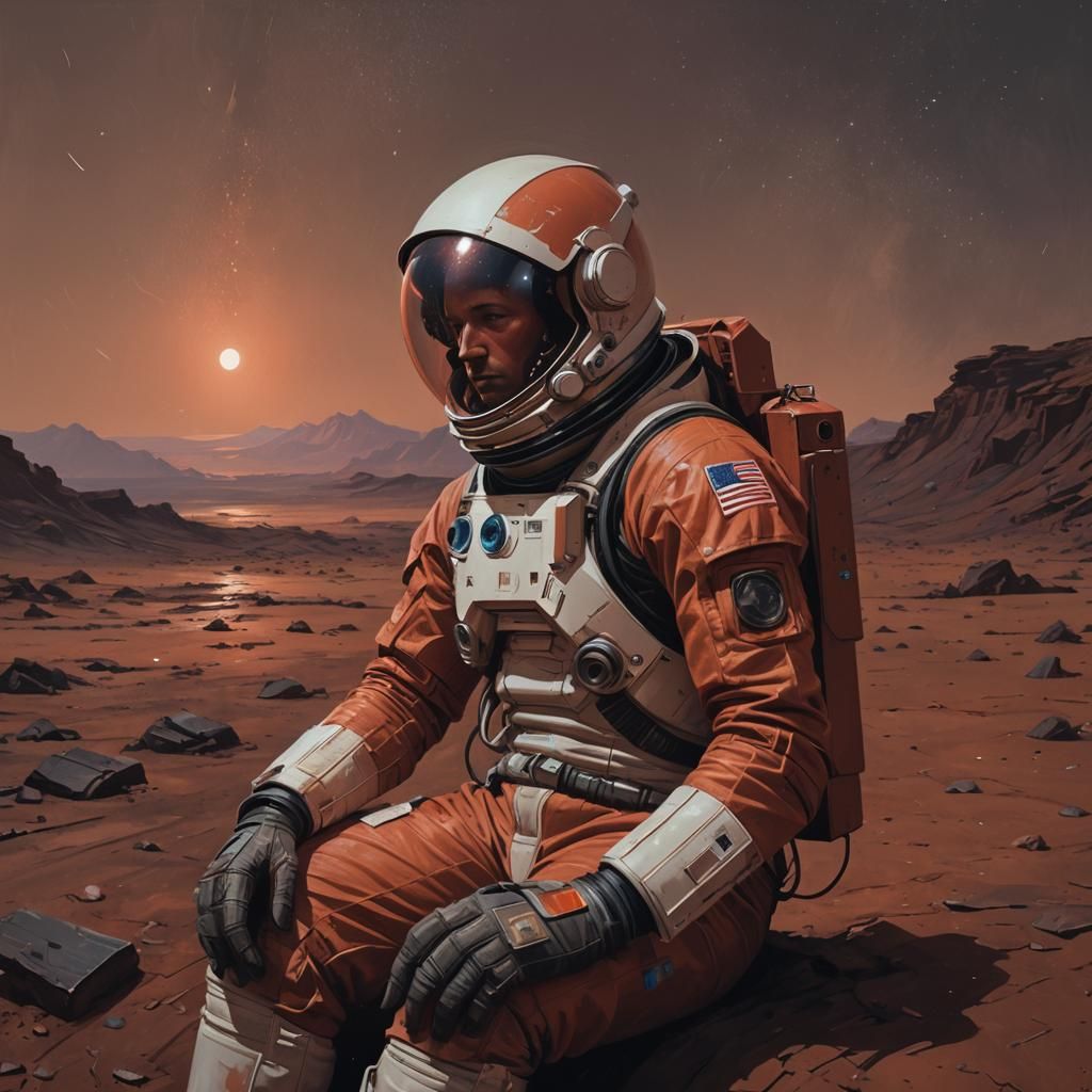 Astronaut's Moody Martian Portrait in Dark Sci-Fi Style