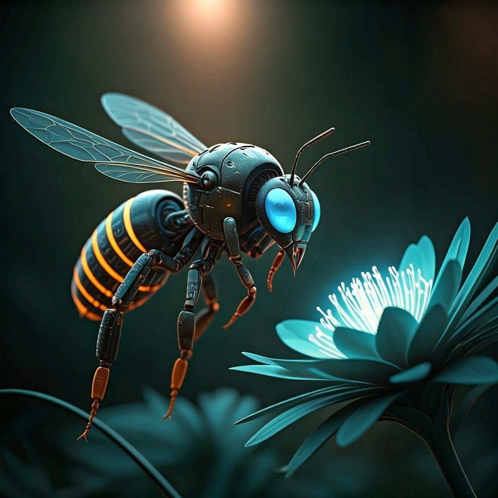 Robotic Bee in Futuristic Nature Reserve
