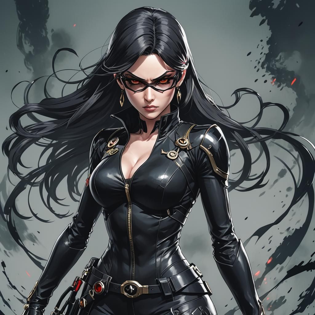Bayonetta as Black Widow: Cel-Shaded Manga Art