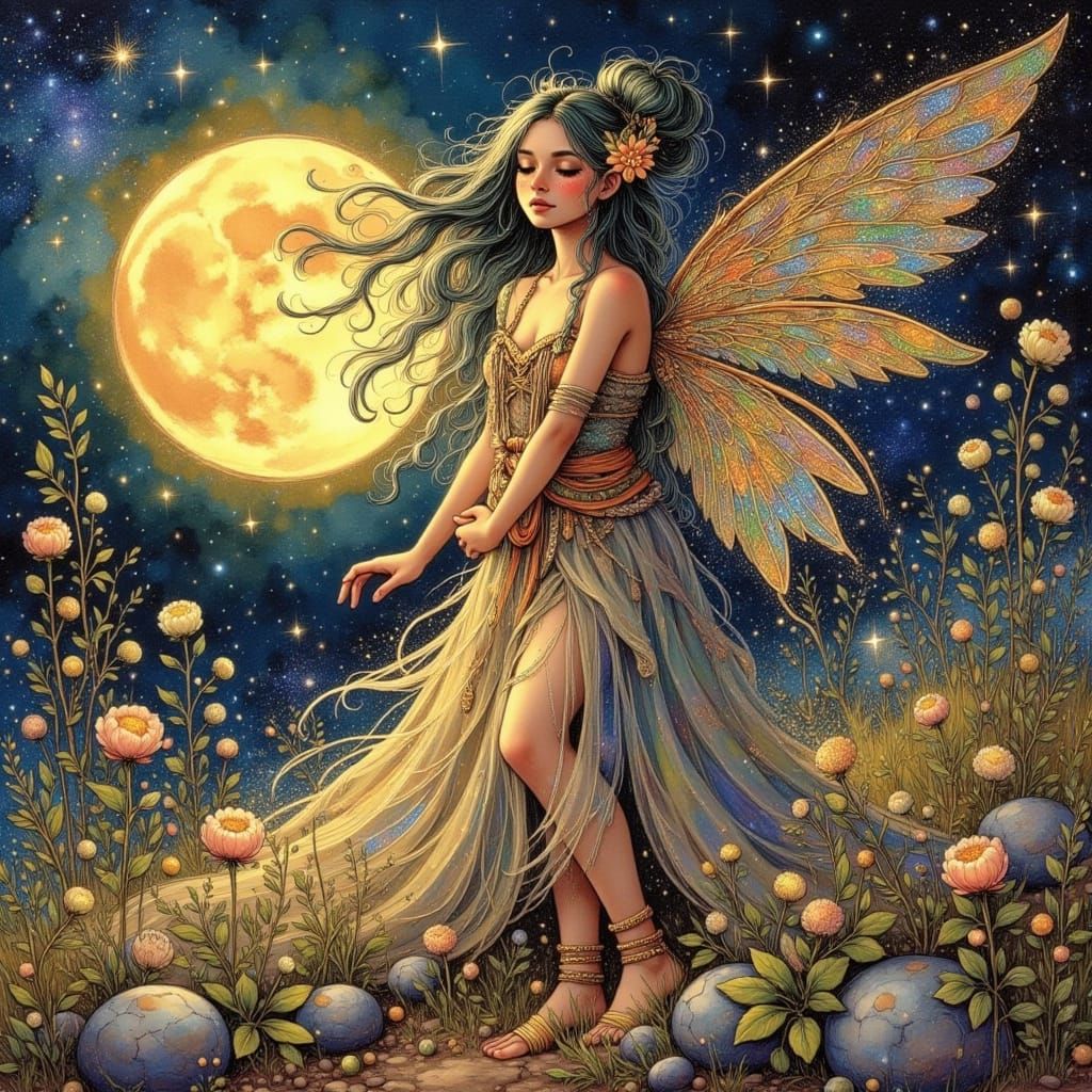 Ethereal Goddess Amidst Celestial Blooms in Dreamlike Baroqu...