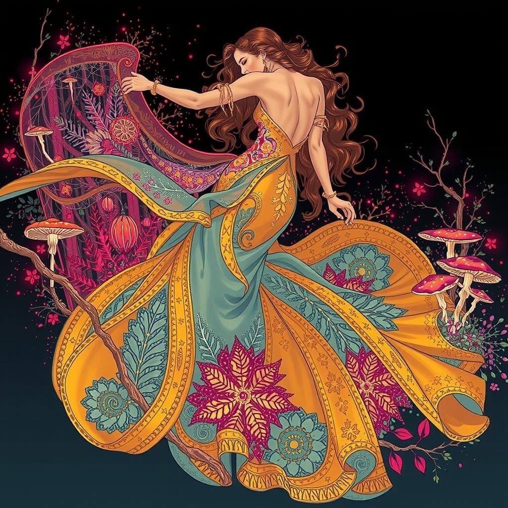 Ethereal Woman Wanders Through Bioluminescent Forest