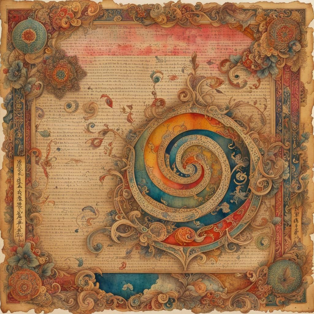 Whimsical Watercolor Design on Ancient Paper
