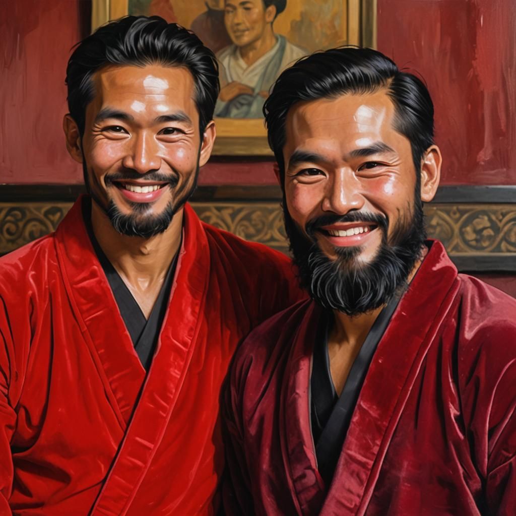 Smiling Men with Beards in Impressionist Oil Painting