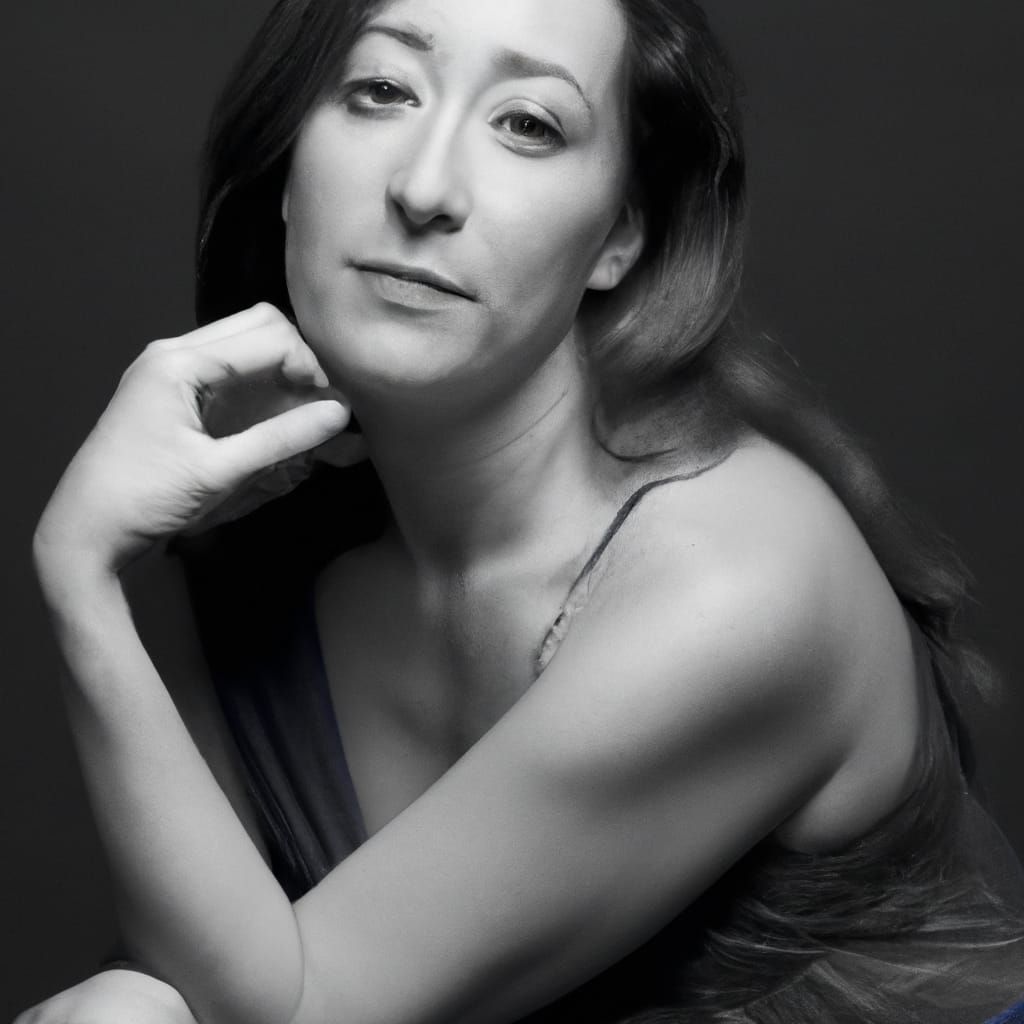 Monochrome Portrait of Woman in Blue Sheer Dress