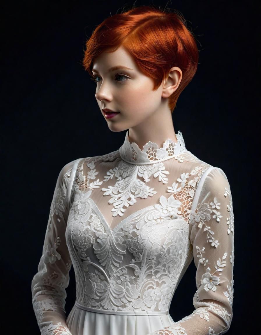 Redhead in Lace Dress, Hyperrealistic Portrait