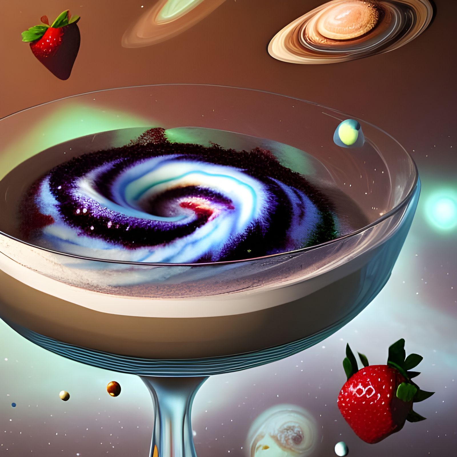 Cosmic Chocolate Pudding with Saturn and Galaxy