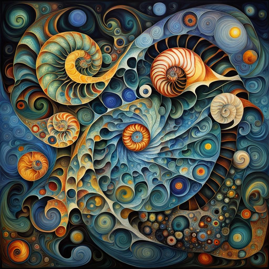 Fractal Nautilus in Encaustic Tessellation Style